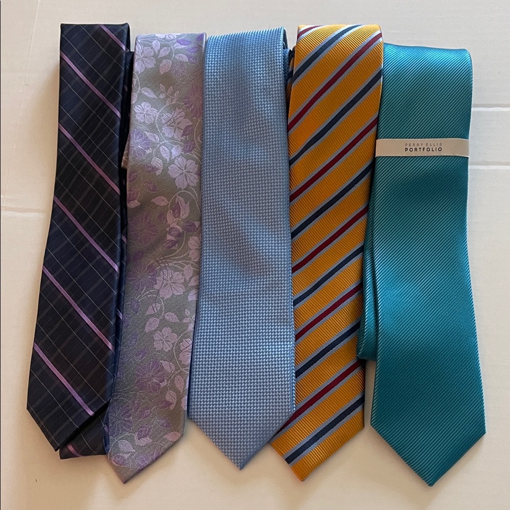 5 Men’s Silk & Silk Blend Ties. Blues, Orange and Purples